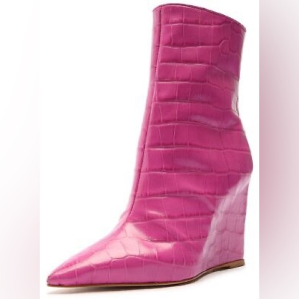 NIB Schutz Asya Wedge Boots in Pink Croc